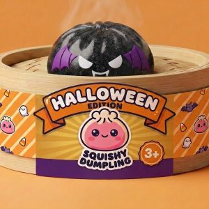 Squishy Dumpling Nietoperz Halloween Glitter w bambusowym koszyku