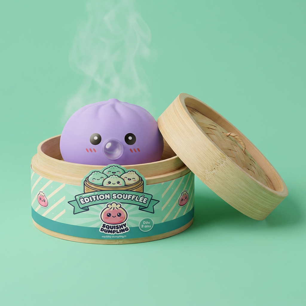 Big Dumpling Squishy Morski Błękit w bambusowym koszyku