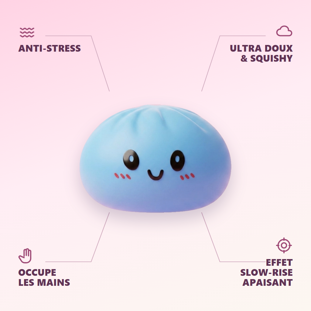 Dumpling Squishy Błękit Oceanu infografika: najważniejsze zalety