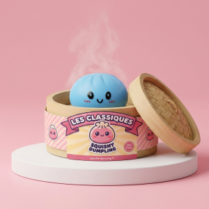 Dumpling Squishy Błękit Oceanu w bambusowym koszyku