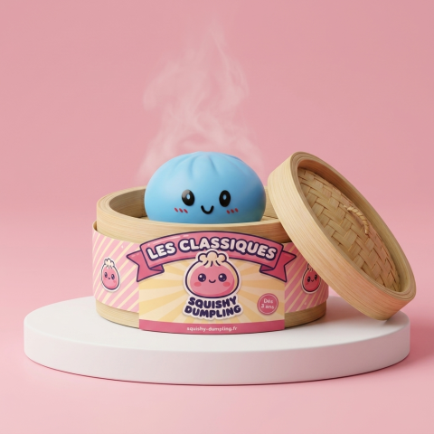 Dumpling Squishy Błękit Oceanu w bambusowym koszyku