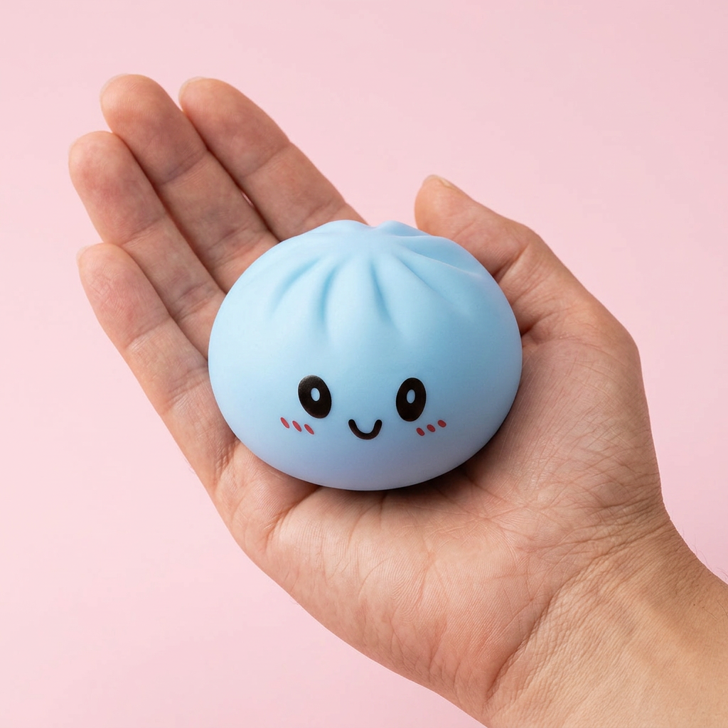Dumpling Squishy Błękit Oceanu w dłoni — porównanie rozmiaru
