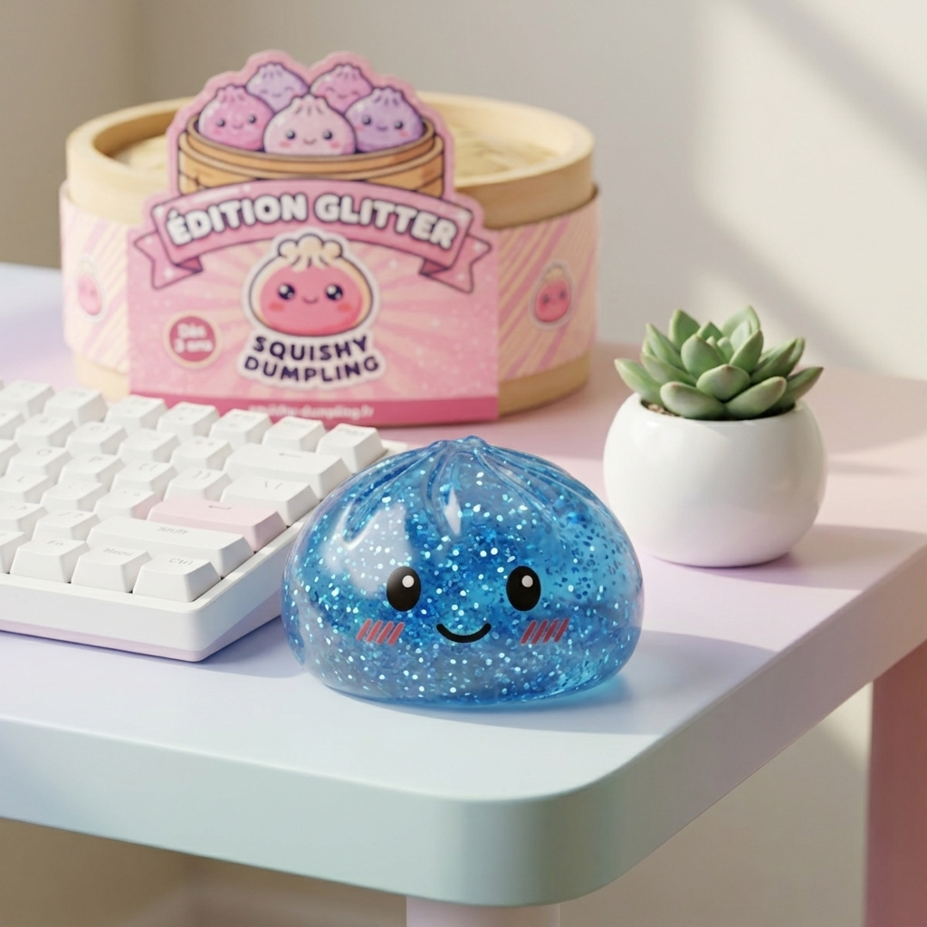 Glitter Dumpling Squishy Kojący Błękit w codziennej aranżacji