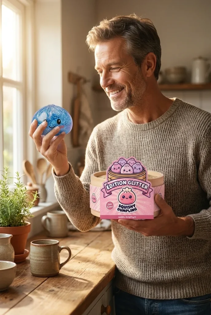 Glitter Dumpling Squishy Kojący Błękit z pudełkiem