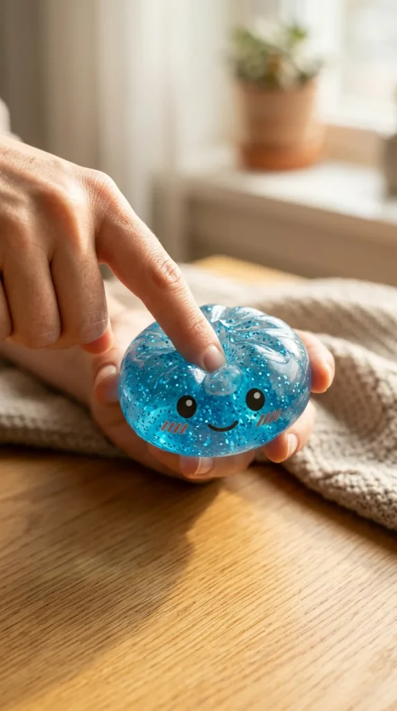 Glitter Dumpling Squishy Kojący Błękit podczas ściskania