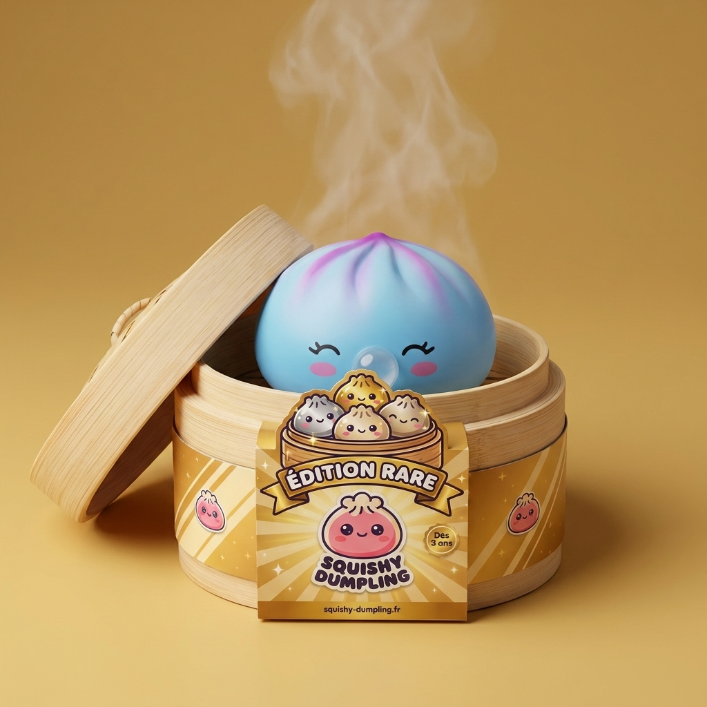 Dumpling Squishy Frost Blue Rare Blow Rzadki Model w bambusowym koszyku