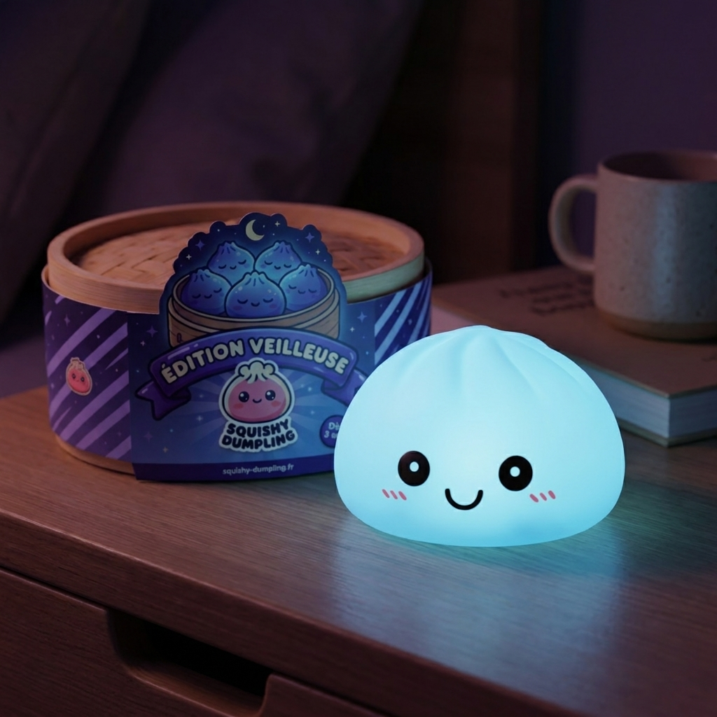 Dumpling Squishy Lampka Nocna Aurora Blue w codziennej aranżacji