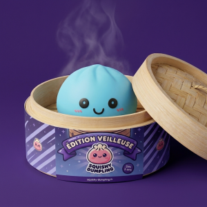 Dumpling Squishy Lampka Nocna Aurora Blue w bambusowym koszyku