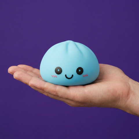 Dumpling Squishy Lampka Nocna Aurora Blue w dłoni — porównanie rozmiaru