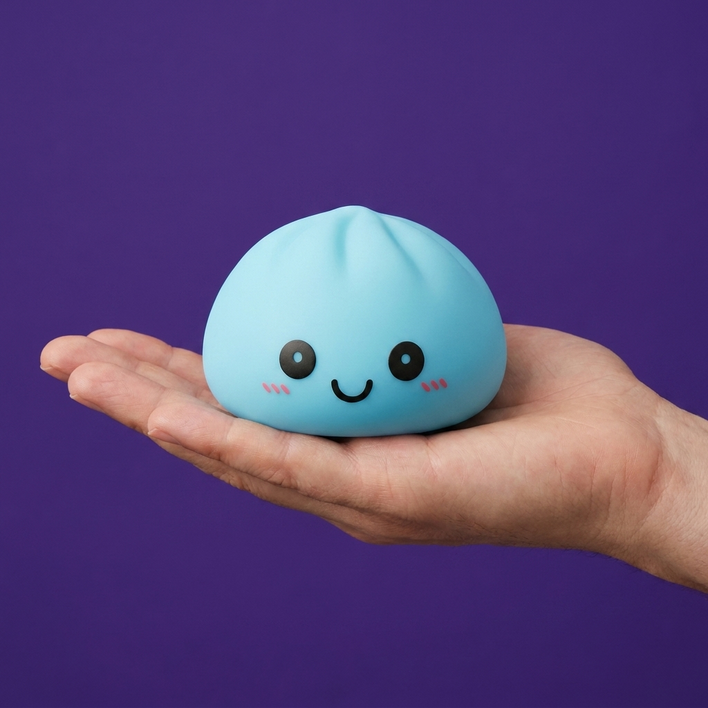 Dumpling Squishy Lampka Nocna Aurora Blue w dłoni — porównanie rozmiaru