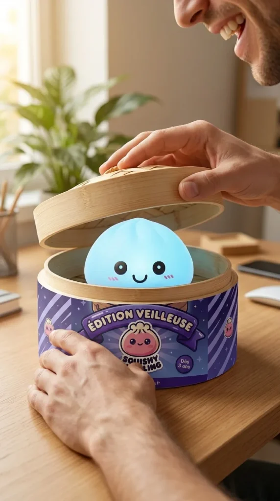 Dumpling Squishy Lampka Nocna Aurora Blue podczas rozpakowywania