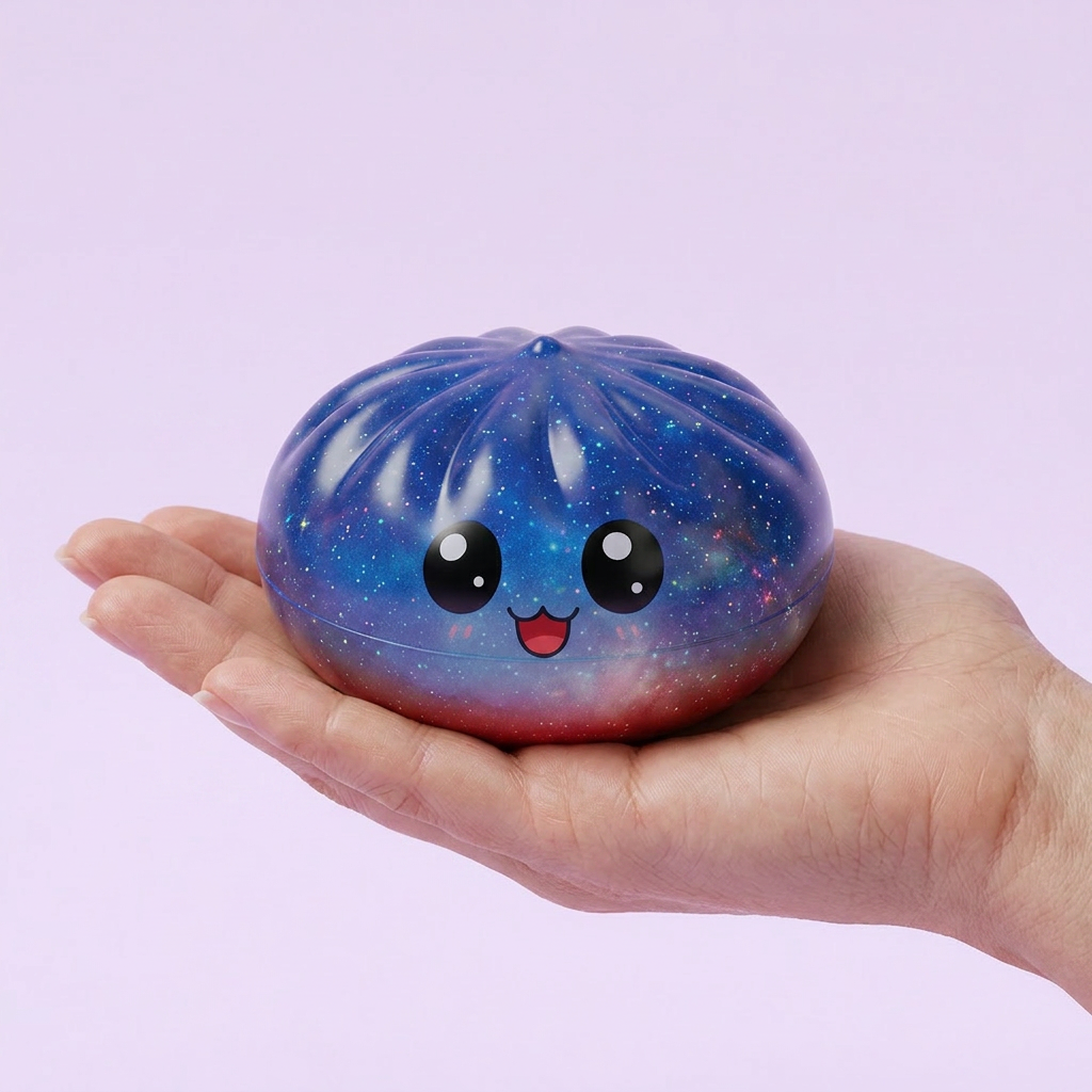 Mystery Dumpling Squishy Niespodzianka w dłoni — porównanie rozmiaru