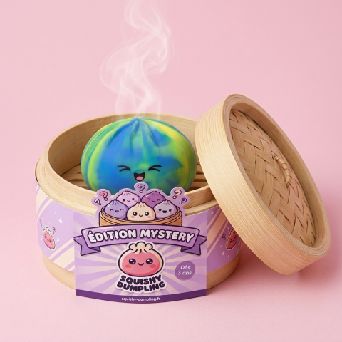 Rainbow Dumpling Squishy Kolorowa Niespodzianka w bambusowym koszyku