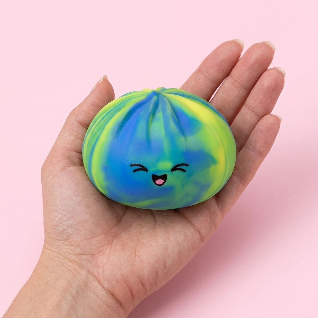 Rainbow Dumpling Squishy Kolorowa Niespodzianka w dłoni — porównanie rozmiaru