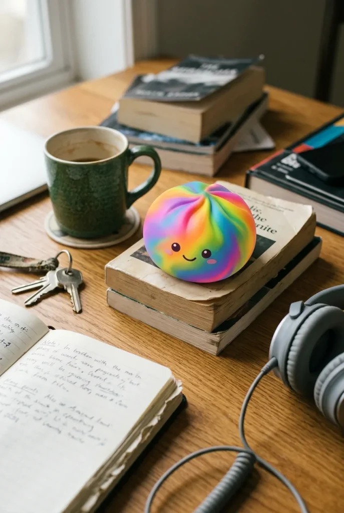 Rainbow Dumpling Squishy Kolorowa Niespodzianka na biurku