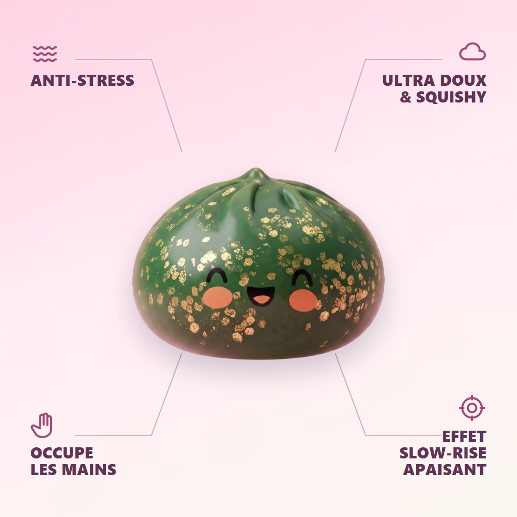 Dumpling Squishy Glitter Zielony Szmaragd infografika: najważniejsze zalety