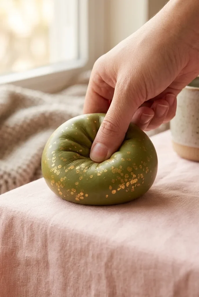 Dumpling Squishy Glitter Zielony Szmaragd podczas ściskania