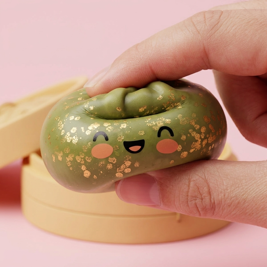 Dumpling Squishy Glitter Zielony Szmaragd efekt slow-rise w akcji