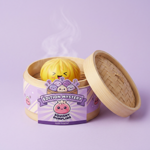 Dumpling Squishy Bun Mystery z Koszykiem Bambusowym w bambusowym koszyku