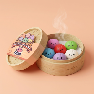 Dumpling Squishy Collection Zestaw 6 Sztuk w bambusowym koszyku
