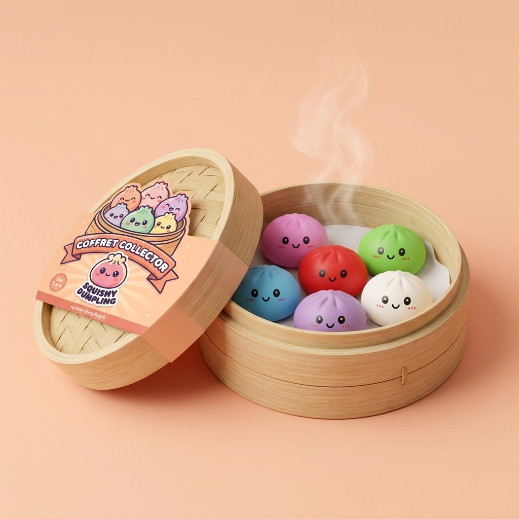 Dumpling Squishy Collection Zestaw 6 Sztuk w bambusowym koszyku