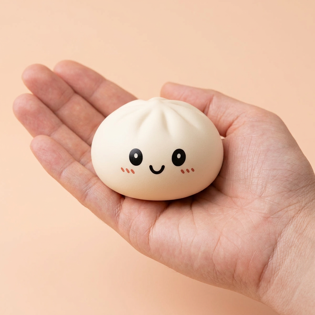 Dumpling Squishy Collection Zestaw 6 Sztuk w dłoni — porównanie rozmiaru