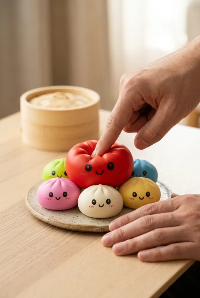 Dumpling Squishy Collection Zestaw 6 Sztuk podczas ściskania