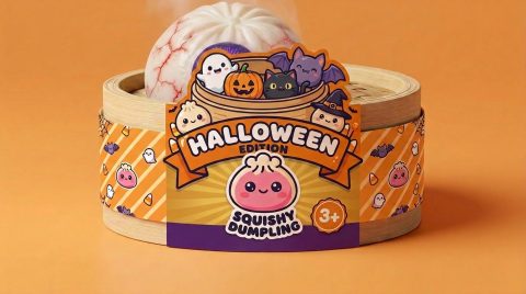 Dumpling Squishy Oko Halloween Przerażające w bambusowym koszyku