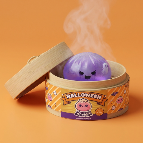 Ghost Dumpling Squishy Duszek w bambusowym koszyku