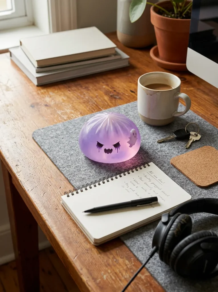 Ghost Dumpling Squishy Duszek na biurku
