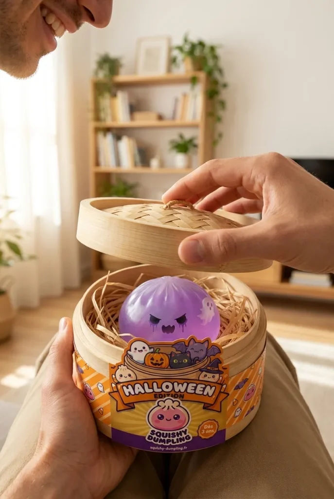 Ghost Dumpling Squishy Duszek podczas rozpakowywania