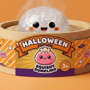 Squishy Dumpling Duszek Halloween Glitter w bambusowym koszyku