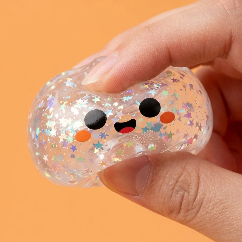 Squishy Dumpling Duszek Halloween Glitter efekt slow-rise w akcji