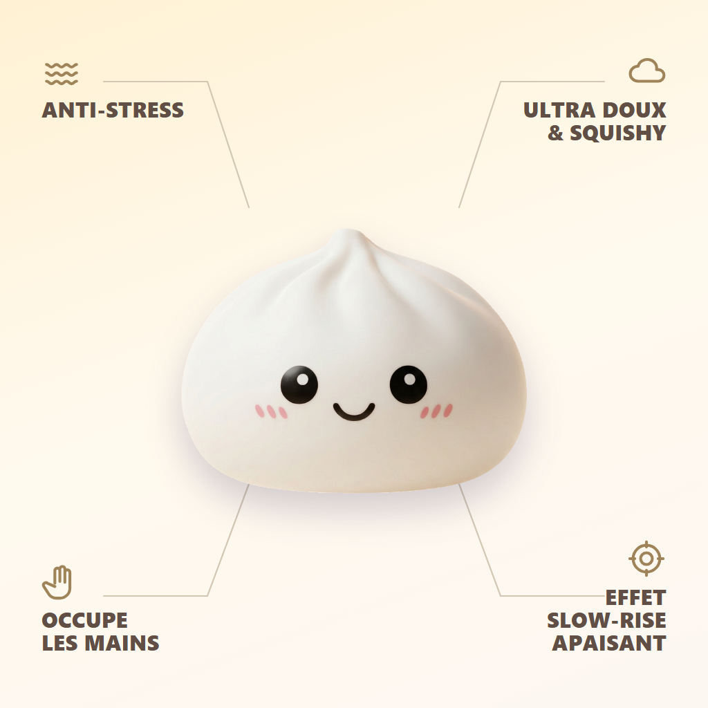 Giant Dumpling Squishy XXL – Ogromny Squishy 25 cm infografika: najważniejsze zalety