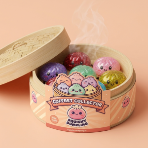Glitter Dumpling Squishy Set Brokatowy 6 szt. w bambusowym koszyku