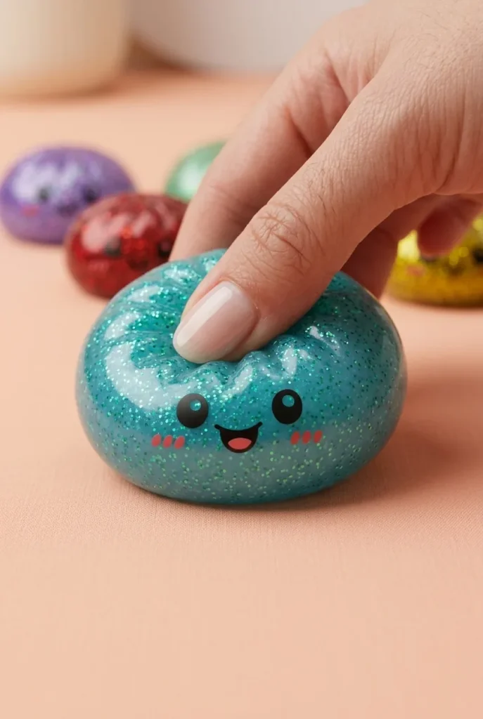 Glitter Dumpling Squishy Set Brokatowy 6 szt. podczas ściskania