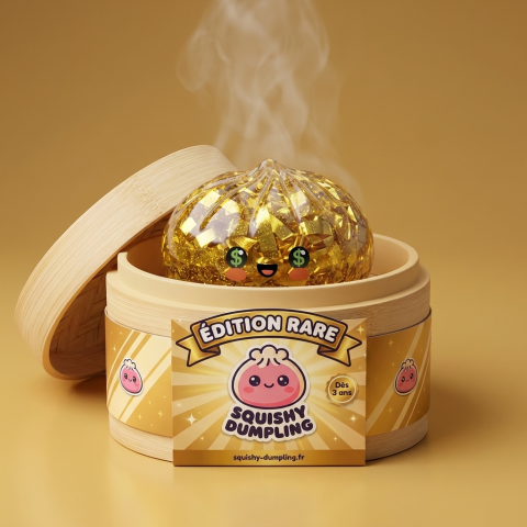 Gold Dumpling Squishy Złota Edycja Rzadka w bambusowym koszyku