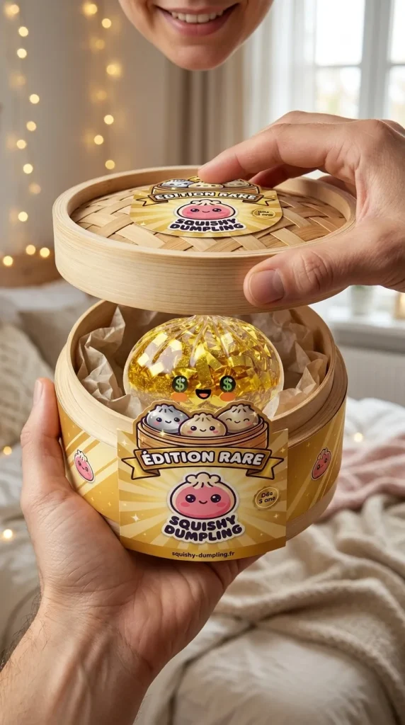 Gold Dumpling Squishy Złota Edycja Rzadka podczas rozpakowywania