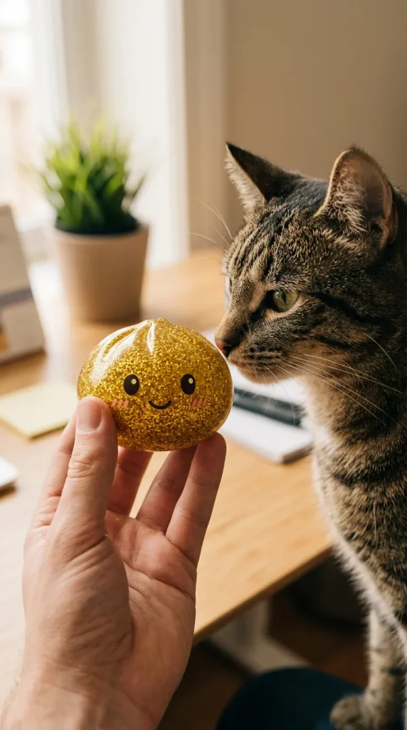 Glitter Dumpling Squishy Złoty Luksus z pluszakiem