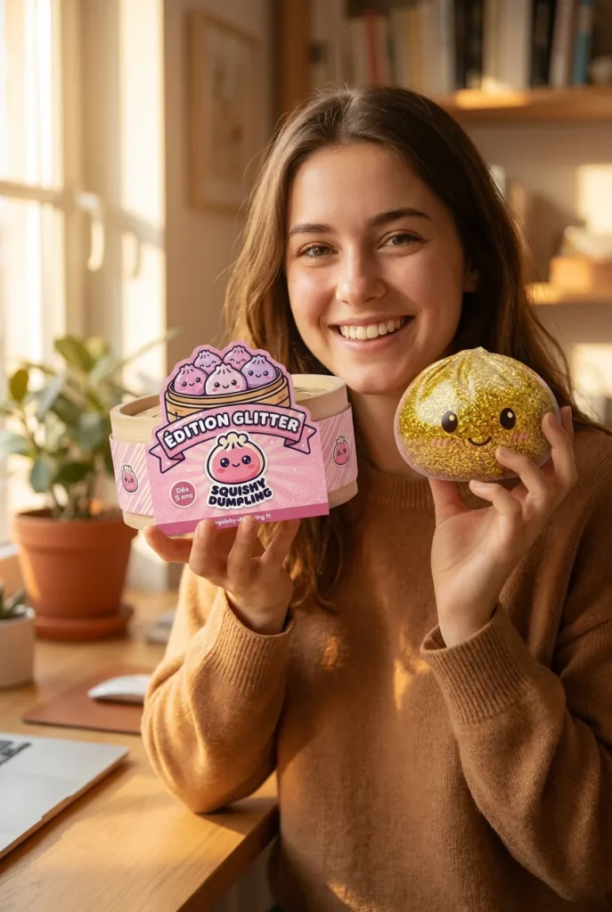 Glitter Dumpling Squishy Złoty Luksus z pudełkiem