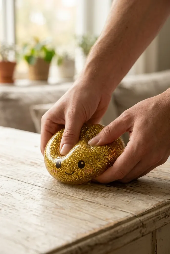 Glitter Dumpling Squishy Złoty Luksus podczas ściskania