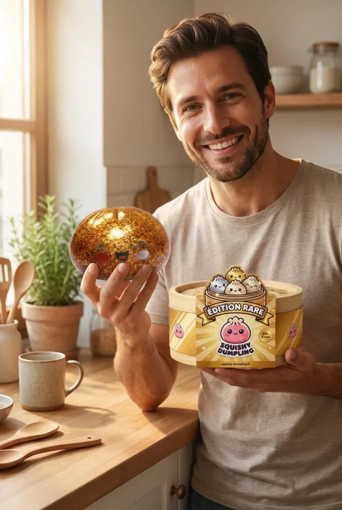 Dumpling Squishy Glitter Gold – Złoty Skarb z pudełkiem