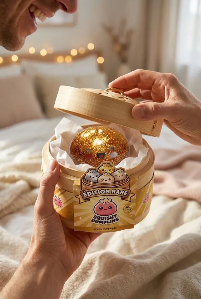 Dumpling Squishy Glitter Gold – Złoty Skarb podczas rozpakowywania