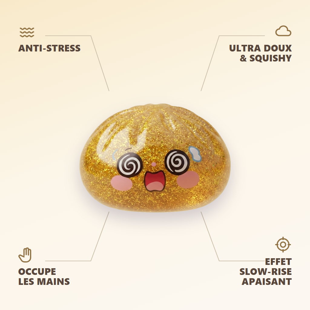Gold Dumpling Squishy Złota Moneta Szczęścia infografika: najważniejsze zalety
