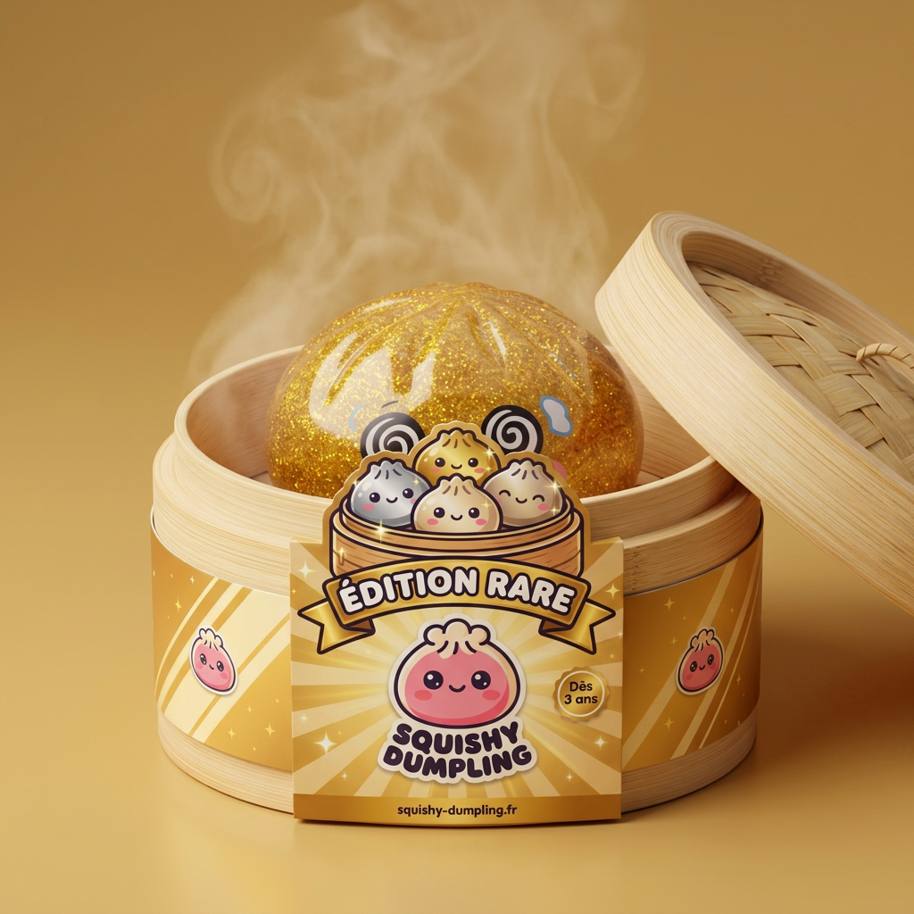 Gold Dumpling Squishy Złota Moneta Szczęścia w bambusowym koszyku