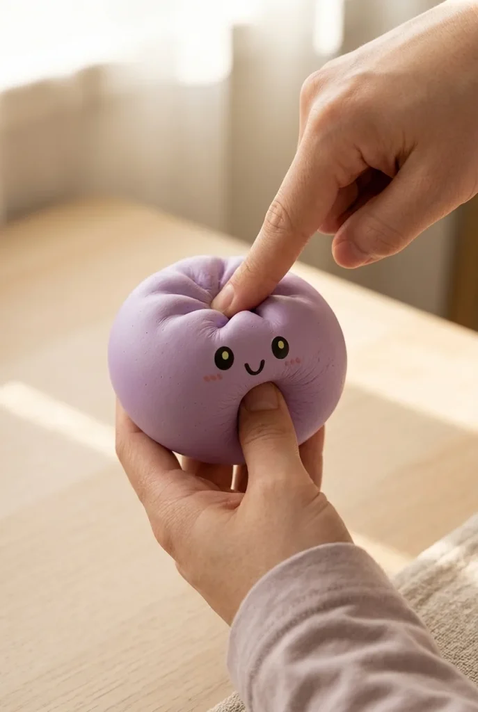 Dumpling Squishy Magenta Szary podczas ściskania