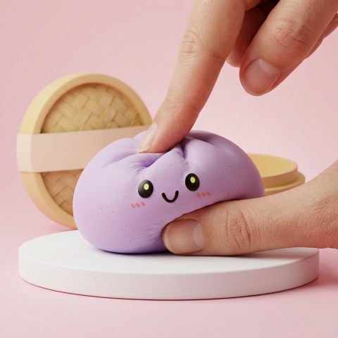 Dumpling Squishy Magenta Szary ściskany w dłoni