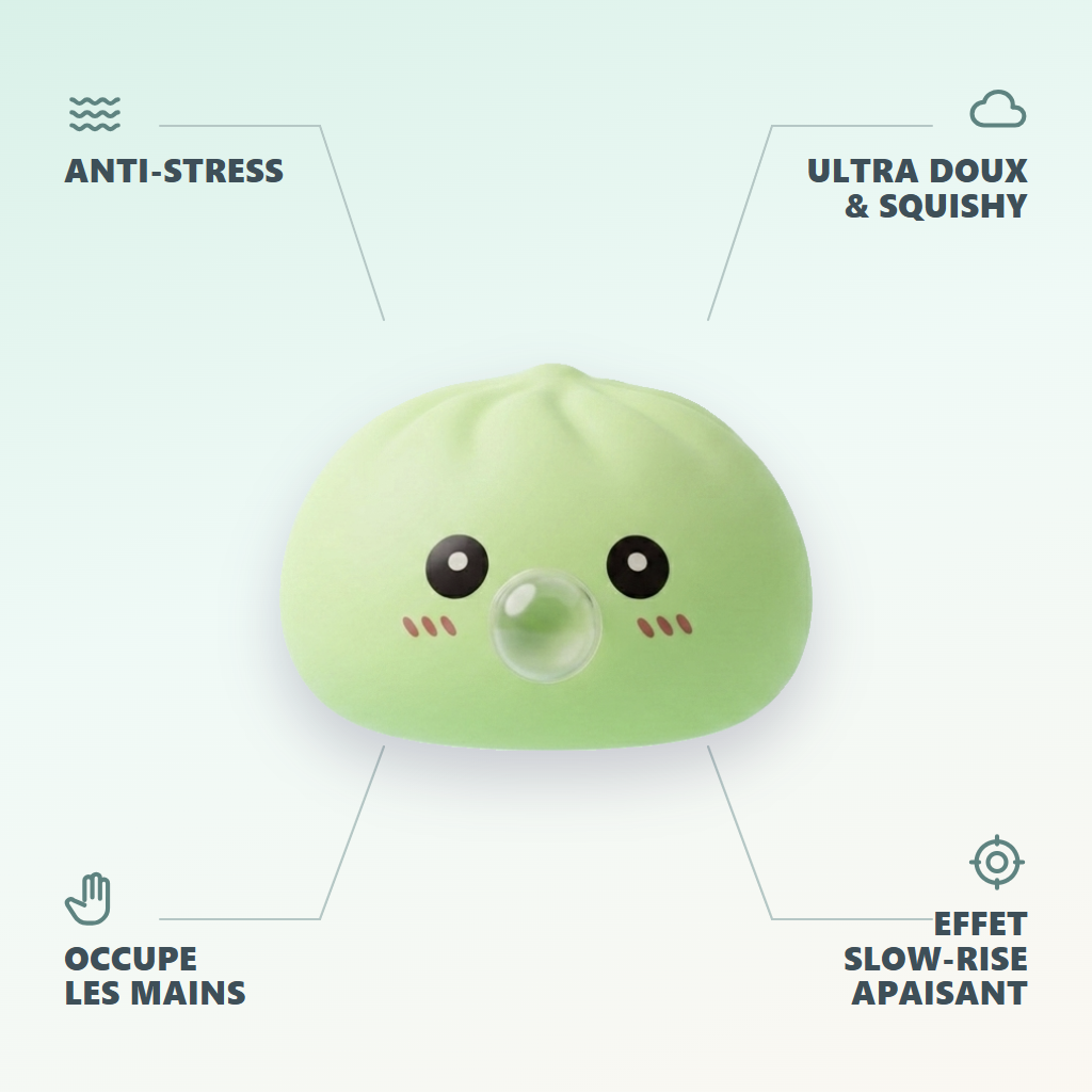 Dumpling Squishy Zielony Świeży XXL infografika: najważniejsze zalety
