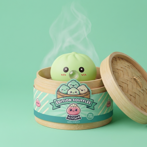 Dumpling Squishy Zielony Świeży XXL w bambusowym koszyku