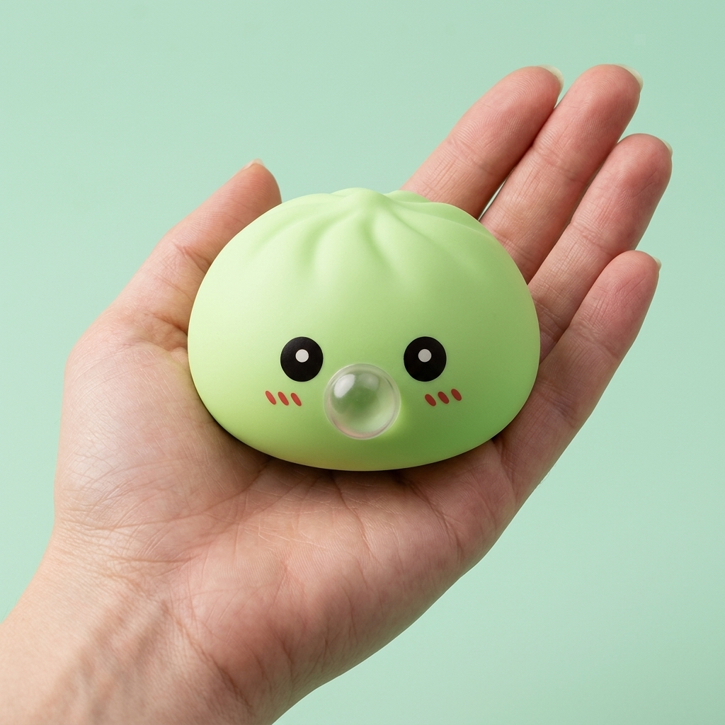 Dumpling Squishy Zielony Świeży XXL w dłoni — porównanie rozmiaru